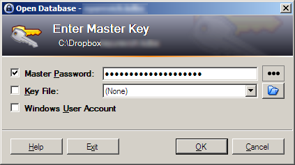 Окно открытия базы паролей